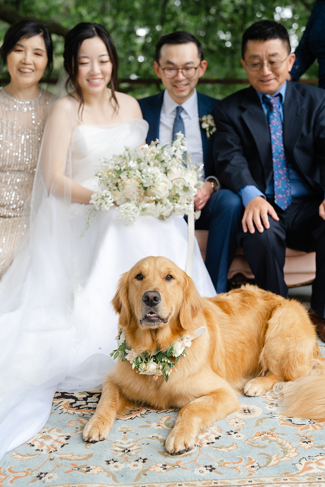 family portrait with the family dog