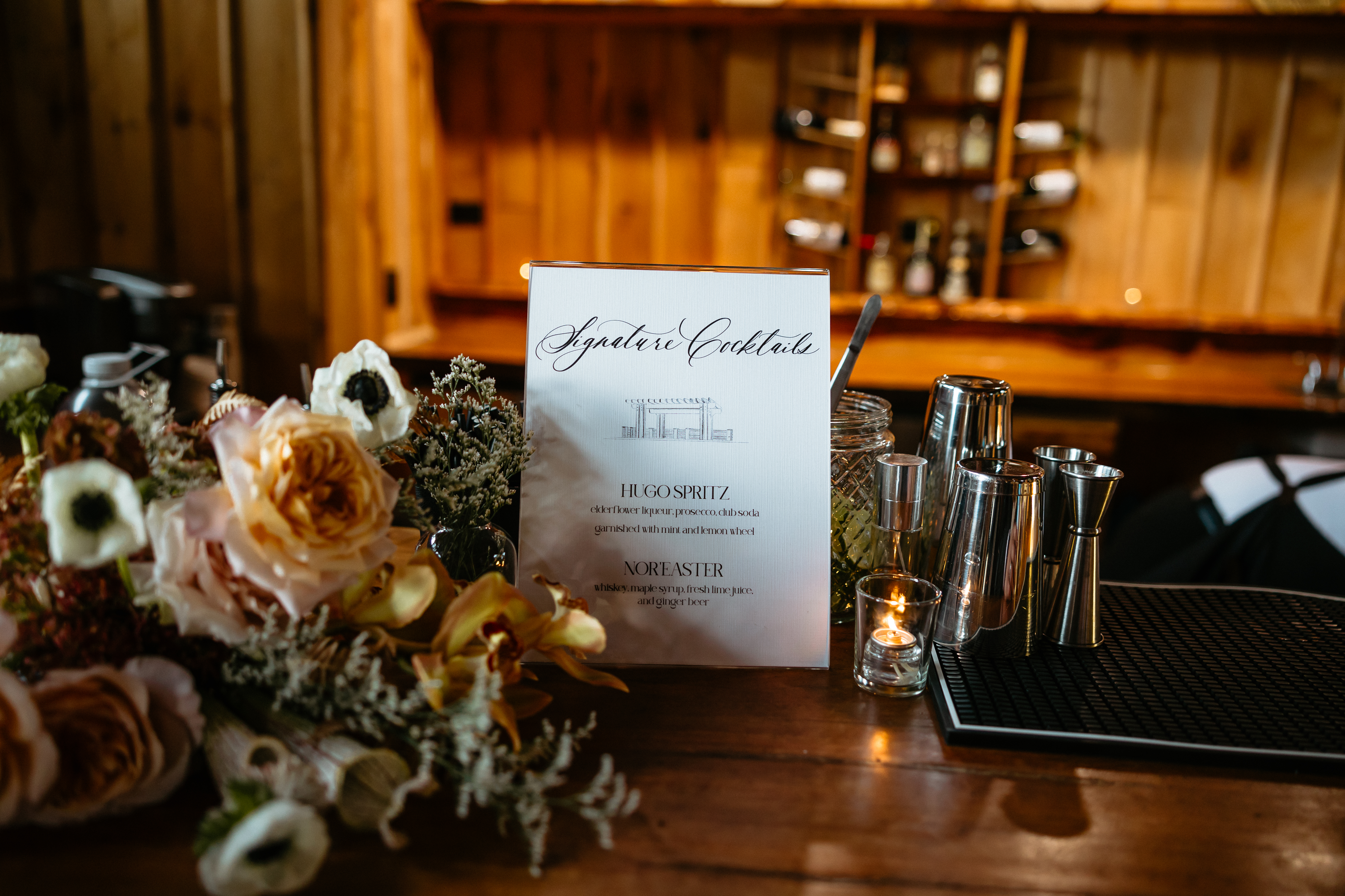 paper menu displayed at the bar