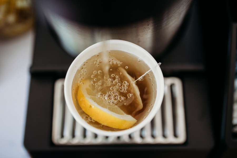 hot tea services, along with coffee, hot cocoa, and de-caf